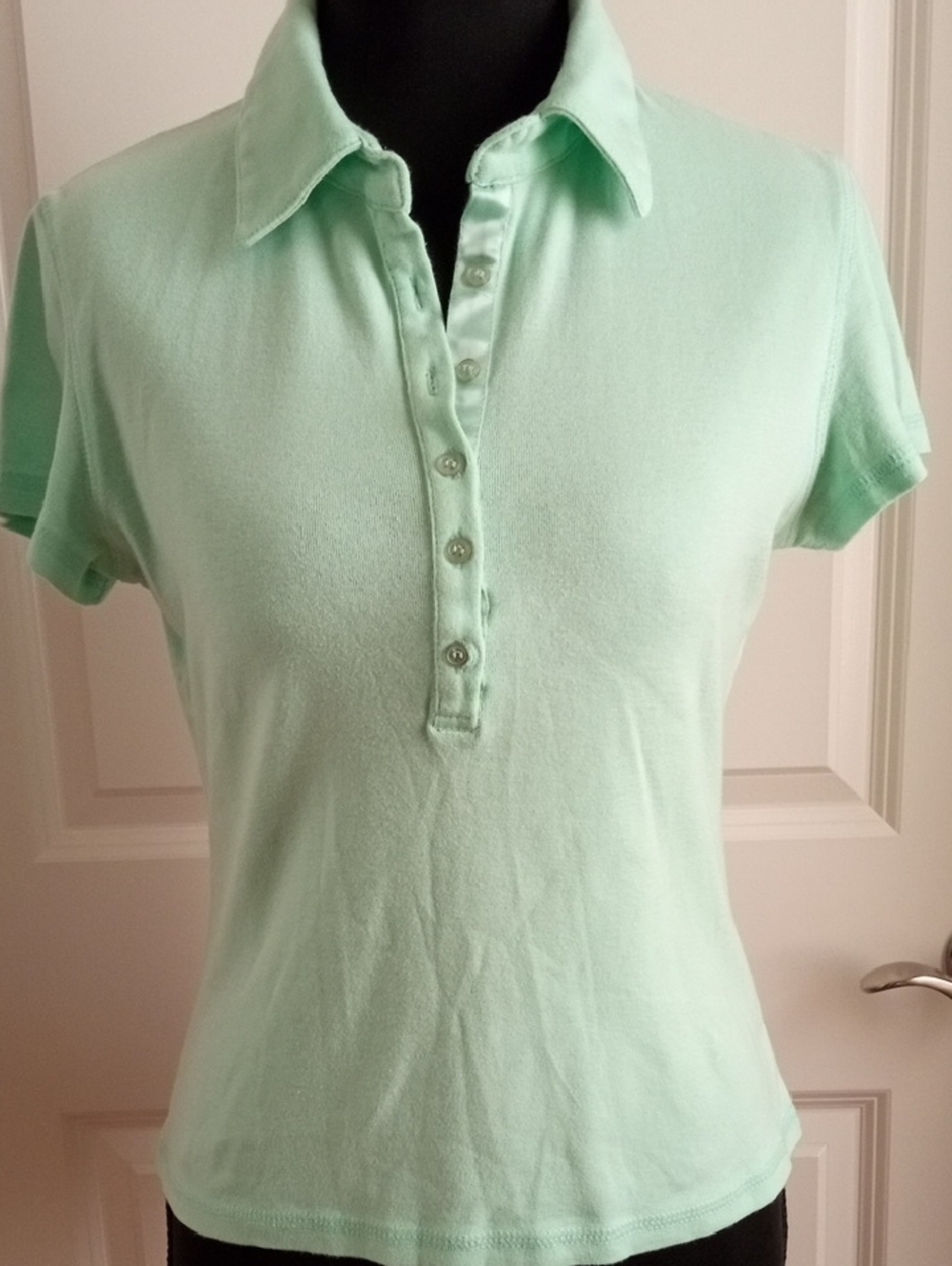 Moda International Mint Short-Sleeve Button-Down Polo. Size M.